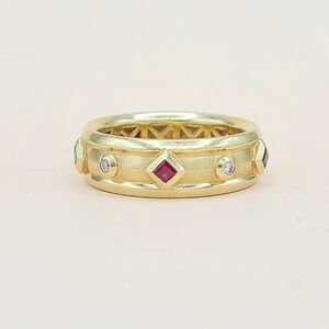 David Yurman Modern Renaissance Band Ring in 18k Gold With Rubies and Diamonds